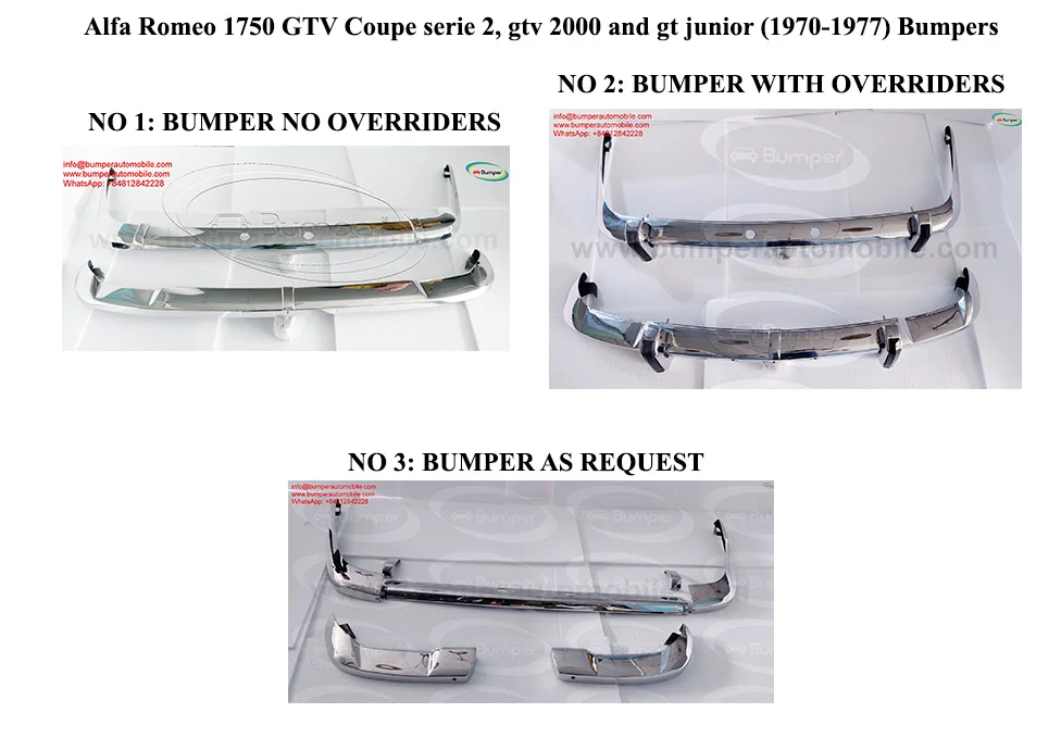 Alfa Romeo 1750 GTV Bumpers - Restoration/Reproduction classic car parts new - Alfa Romeo 1750 GTV Coupe S2, GTV 2000 and GT Junior (1970-1977)
We specialize in restoration/ recreate/reprodu