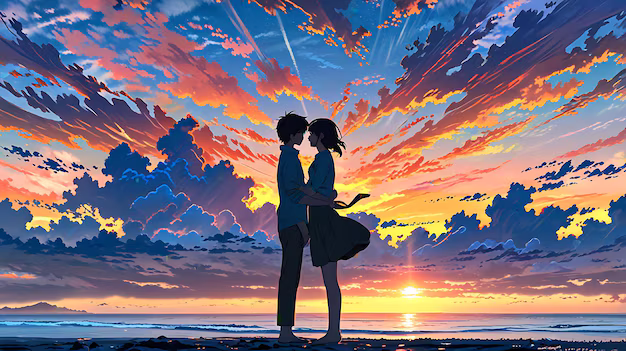 anime romantic couple mobile background -  